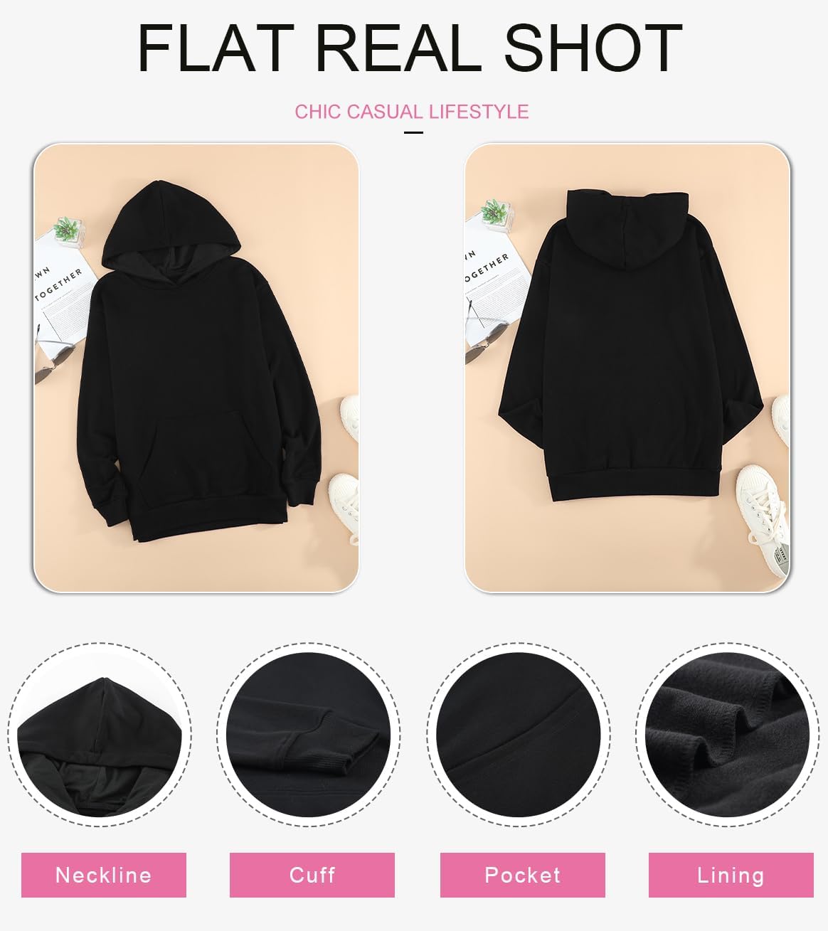 Women's Casual Hoodies Long Sleeve Solid Lightweight Pullover Tops Loose Sweatshirt with Pocket