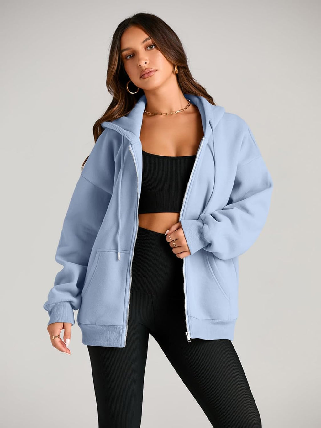 Women's Drawstring Zip Up Cute Hoodies Fall Jacket Oversized Casual Sweatshirts with Pocket