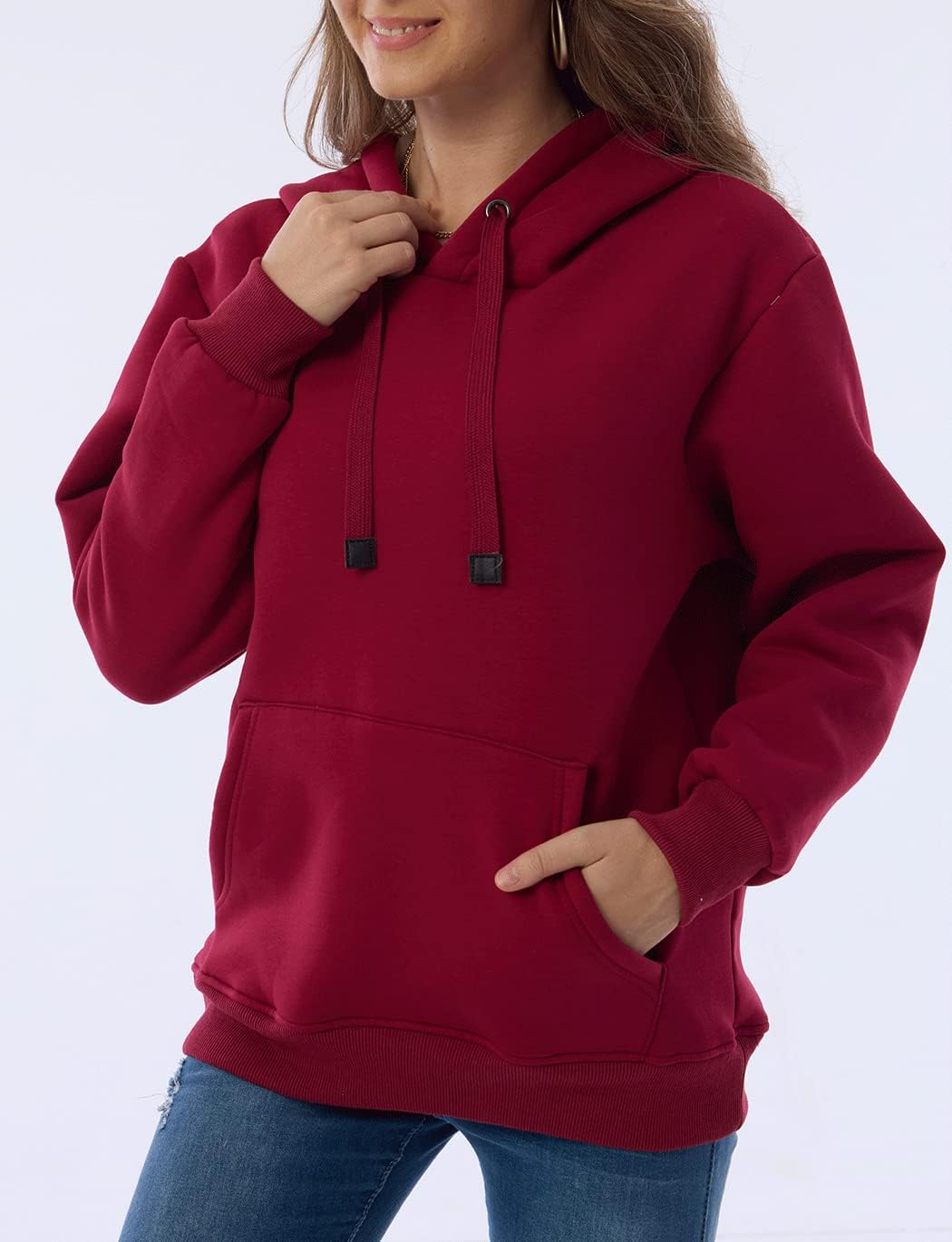 Womens Casual Winter Warm Fleece Sherpa Lined Pullover Hooded Sweatshirt