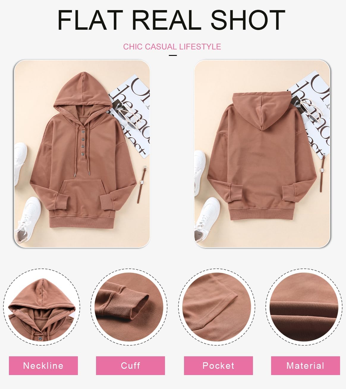 Women's Casual Hoodies Long Sleeve Solid Lightweight Pullover Tops Loose Sweatshirt with Pocket