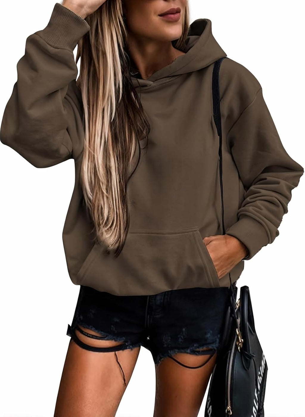 Women's Casual Hoodies Long Sleeve Solid Lightweight Pullover Tops Loose Sweatshirt with Pocket