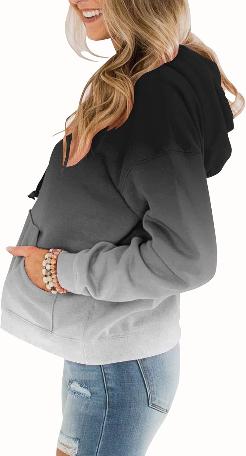 Womens Casual Hoodies Crew Neck Long Sleeve Sweatshirts with Pocket Lightweight Pullover Tops