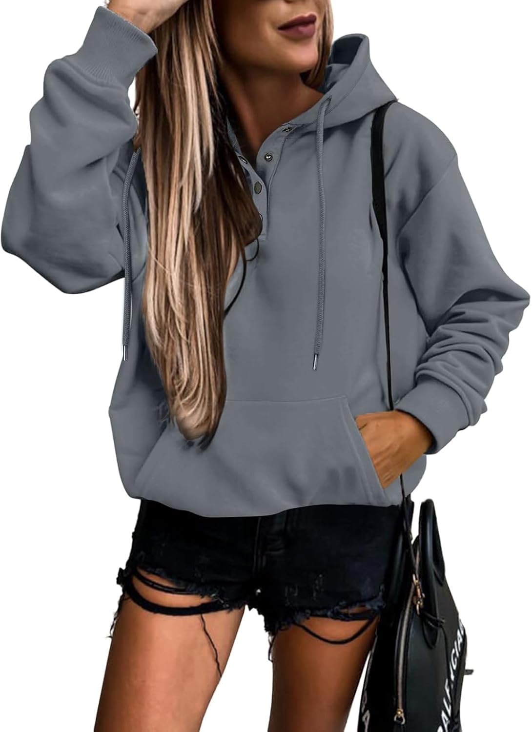 Women's Casual Hoodies Long Sleeve Solid Lightweight Pullover Tops Loose Sweatshirt with Pocket