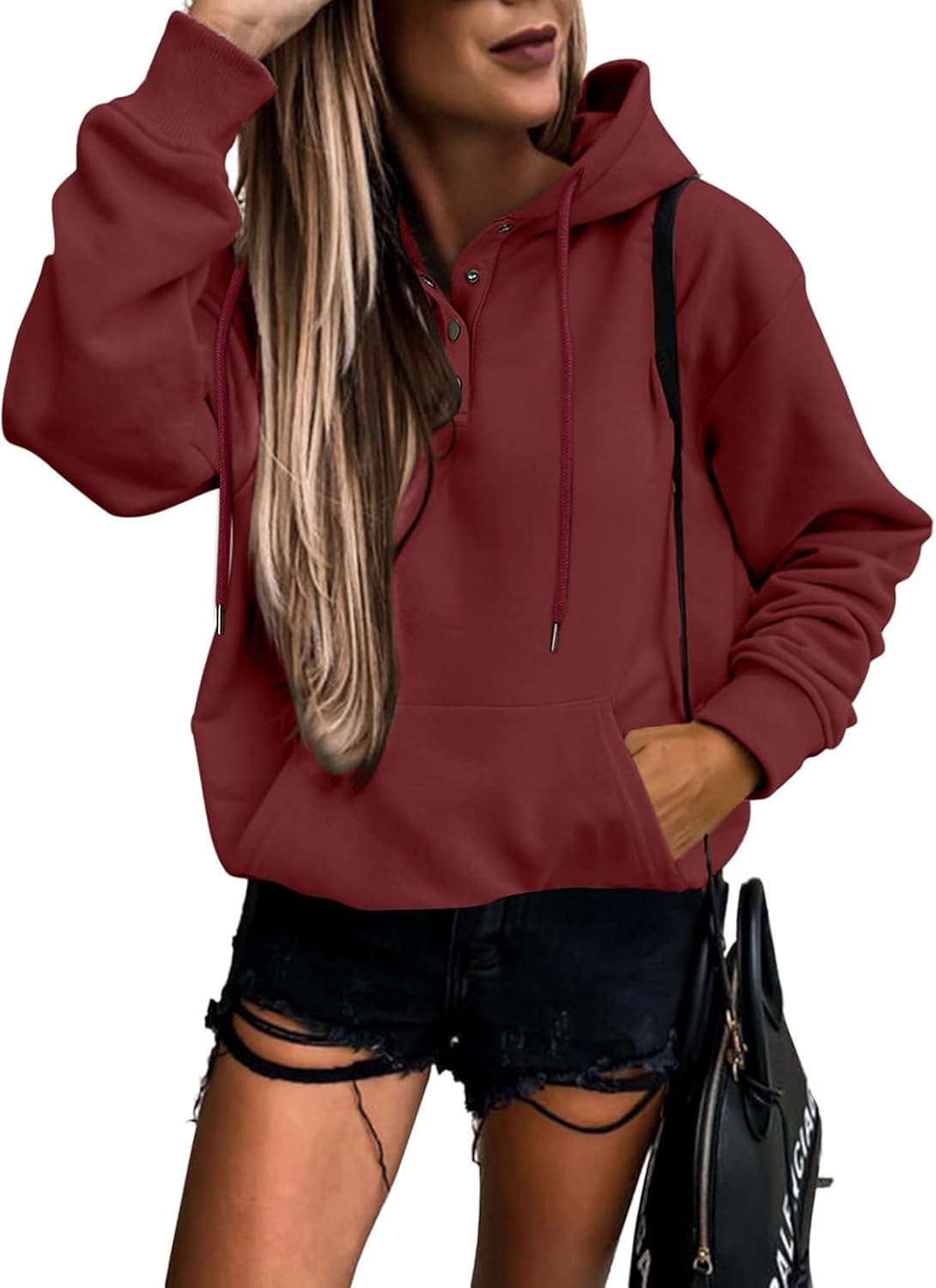 Women's Casual Hoodies Long Sleeve Solid Lightweight Pullover Tops Loose Sweatshirt with Pocket