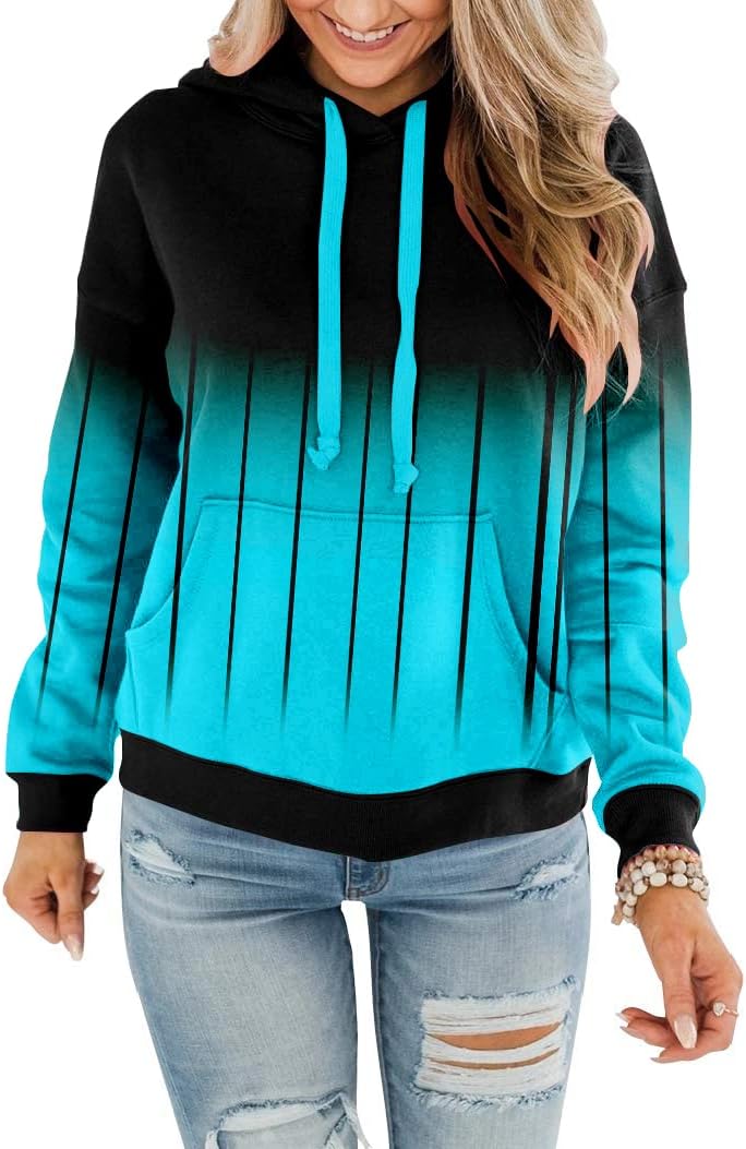 Womens Casual Hoodies Crew Neck Long Sleeve Sweatshirts with Pocket Lightweight Pullover Tops