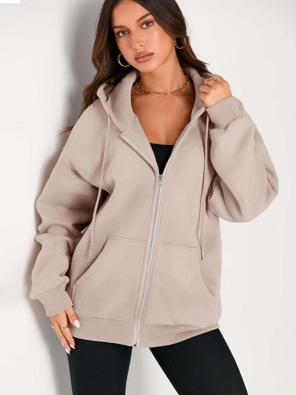Women's Drawstring Zip Up Cute Hoodies Fall Jacket Oversized Casual Sweatshirts with Pocket