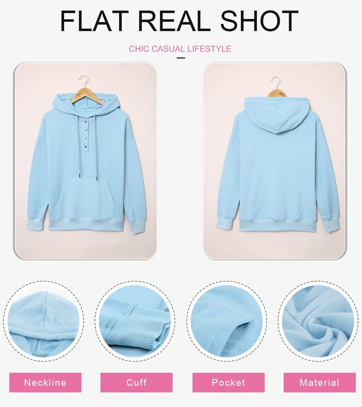 Women's Casual Hoodies Long Sleeve Solid Lightweight Pullover Tops Loose Sweatshirt with Pocket