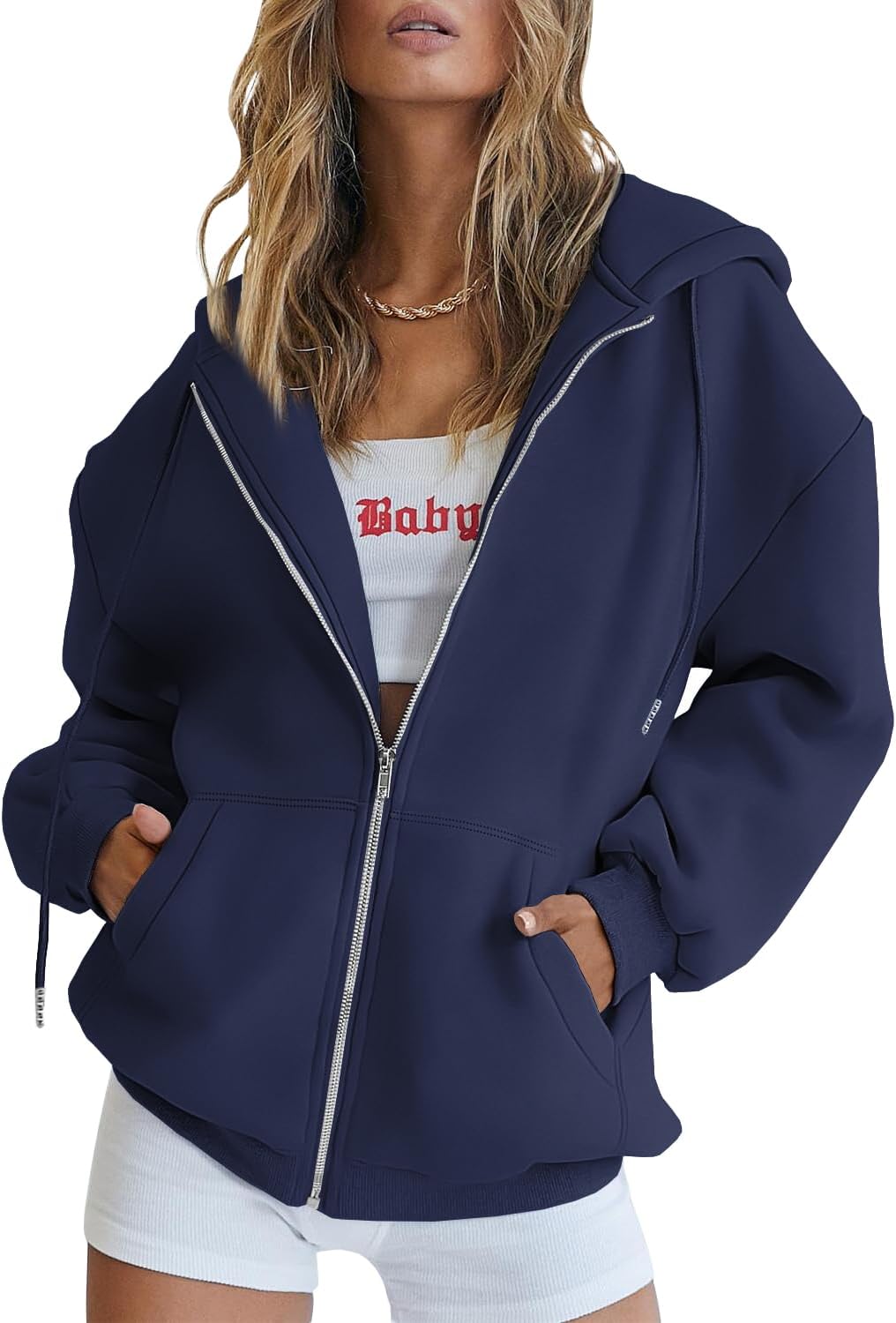 Women's Drawstring Zip Up Cute Hoodies Fall Jacket Oversized Casual Sweatshirts with Pocket
