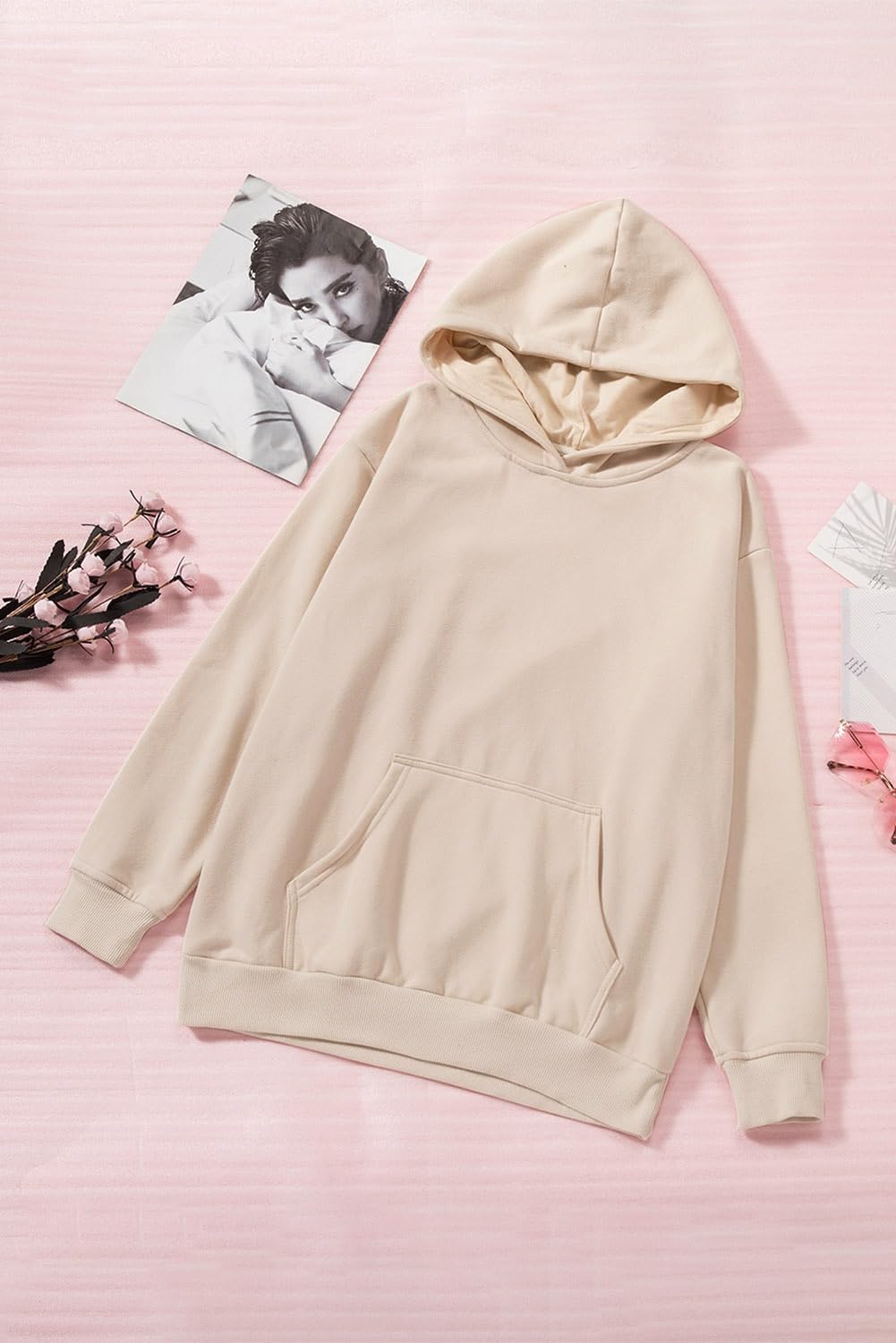 Women's Casual Hoodies Long Sleeve Solid Lightweight Pullover Tops Loose Sweatshirt with Pocket