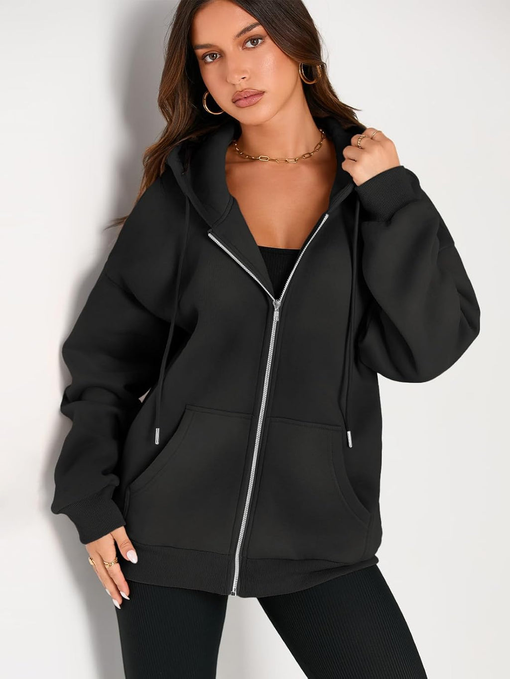 Women's Drawstring Zip Up Cute Hoodies Fall Jacket Oversized Casual Sweatshirts with Pocket