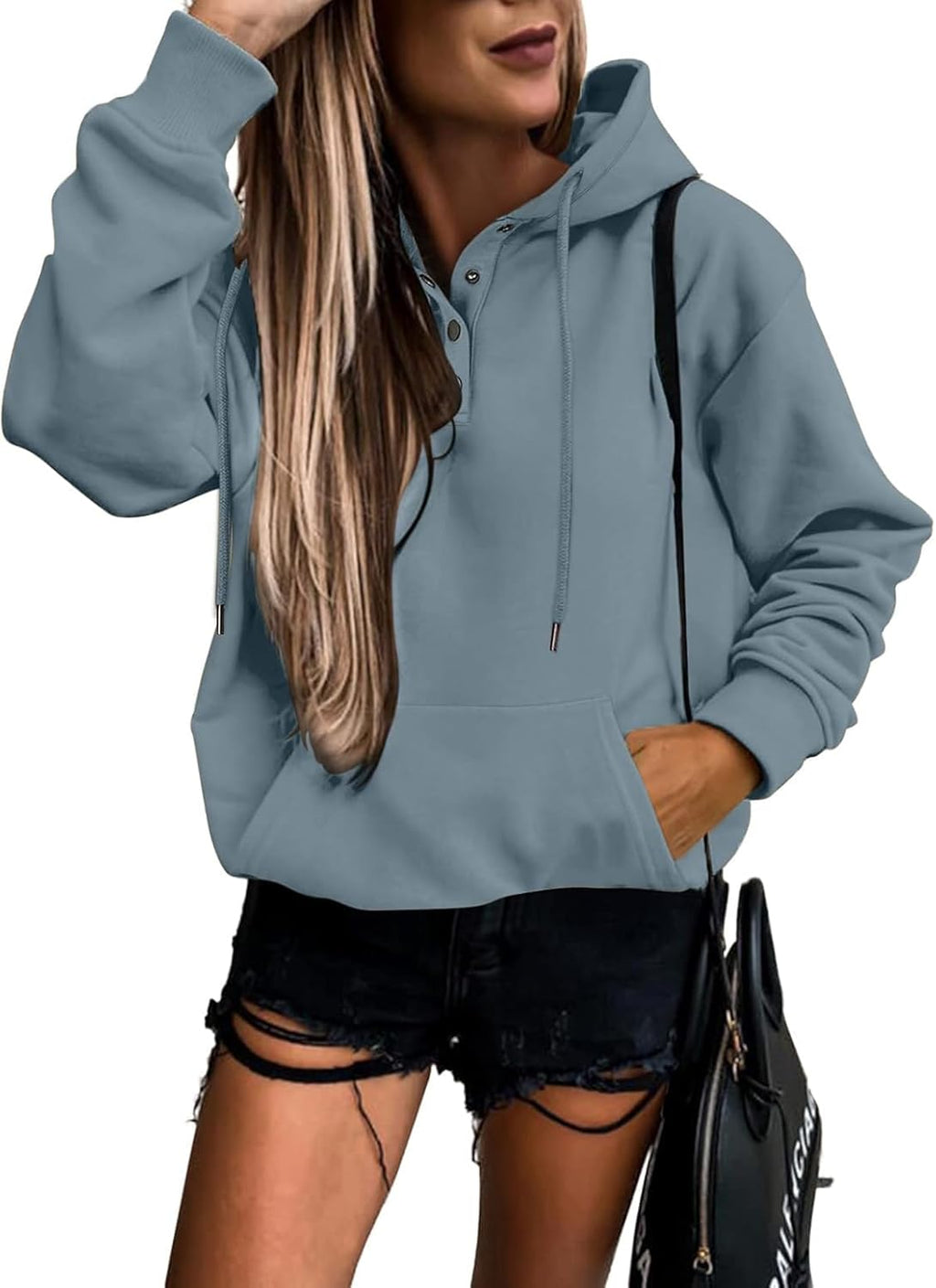 Women's Casual Hoodies Long Sleeve Solid Lightweight Pullover Tops Loose Sweatshirt with Pocket