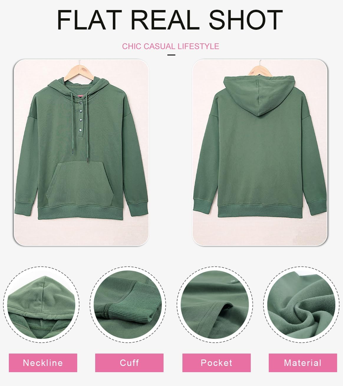 Women's Casual Hoodies Long Sleeve Solid Lightweight Pullover Tops Loose Sweatshirt with Pocket