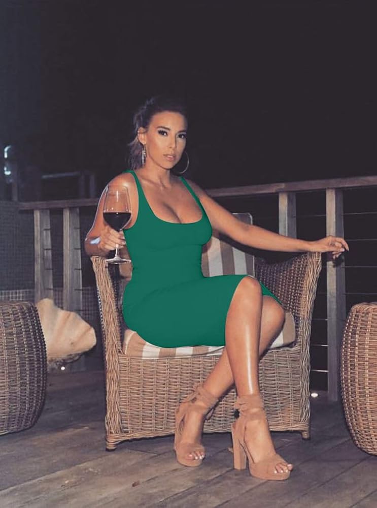 LAGSHIAN Women's Sexy Bodycon Tank Dress Sleeveless Basic Midi Club Dresses