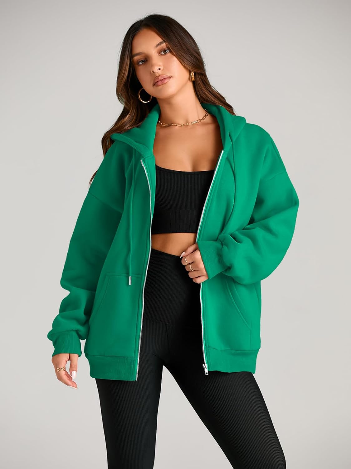 Women's Drawstring Zip Up Cute Hoodies Fall Jacket Oversized Casual Sweatshirts with Pocket