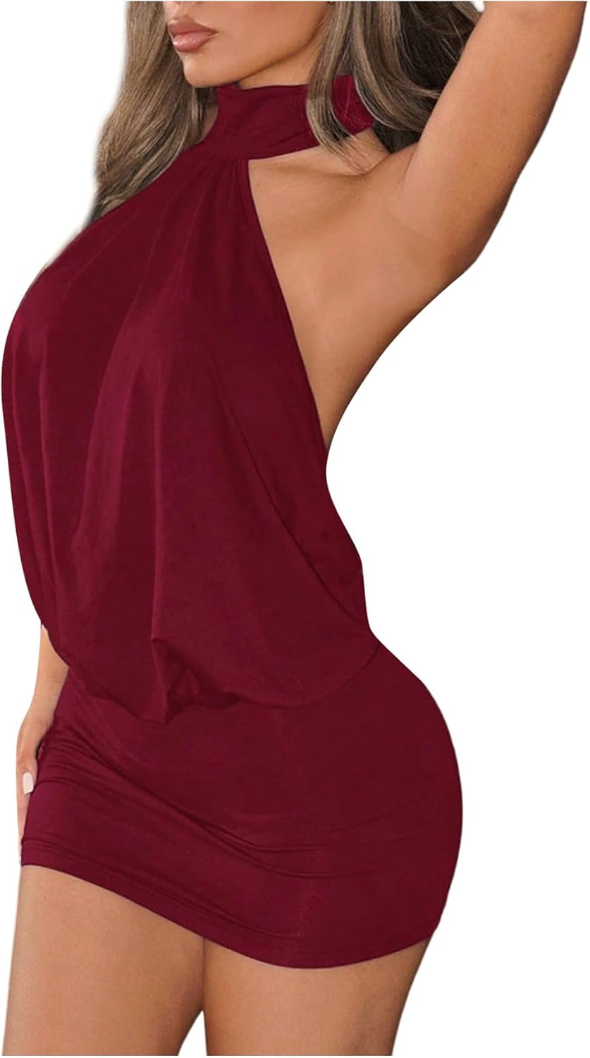 Women's Halter Mini Dress Y2k Backless Bodycon Club Night Cocktail Dresses