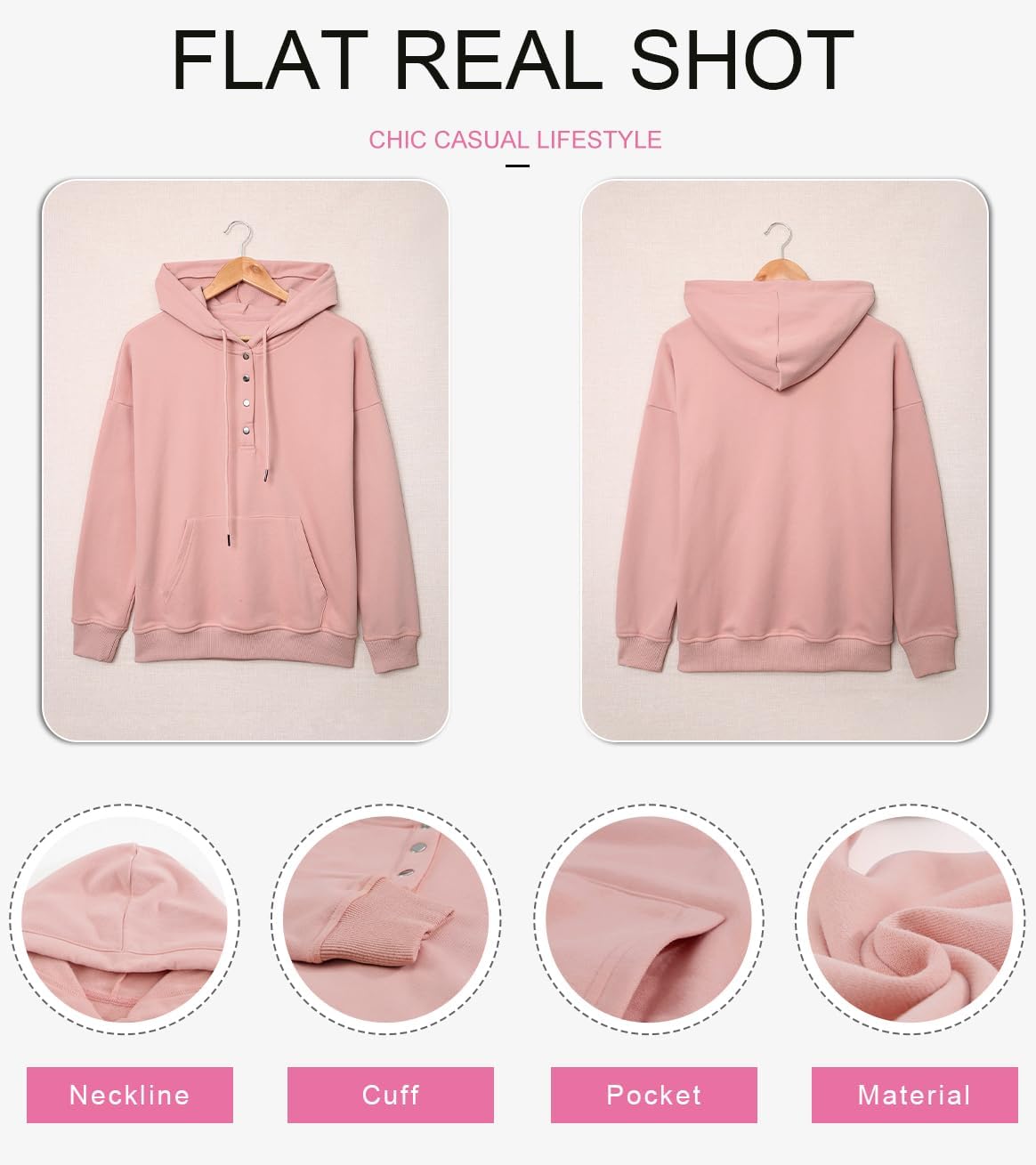 Women's Casual Hoodies Long Sleeve Solid Lightweight Pullover Tops Loose Sweatshirt with Pocket