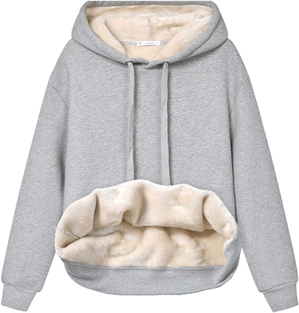 Womens Casual Winter Warm Fleece Sherpa Lined Pullover Hooded Sweatshirt
