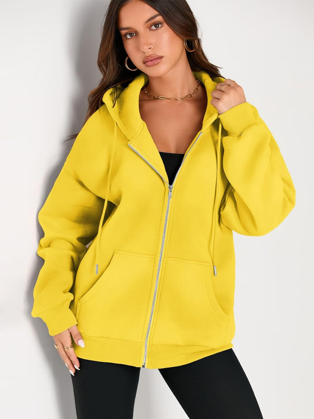 Women's Drawstring Zip Up Cute Hoodies Fall Jacket Oversized Casual Sweatshirts with Pocket