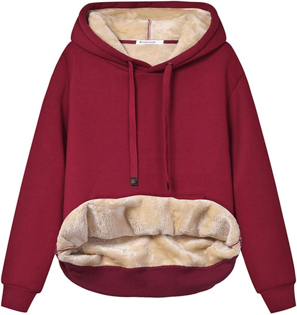 Womens Casual Winter Warm Fleece Sherpa Lined Pullover Hooded Sweatshirt