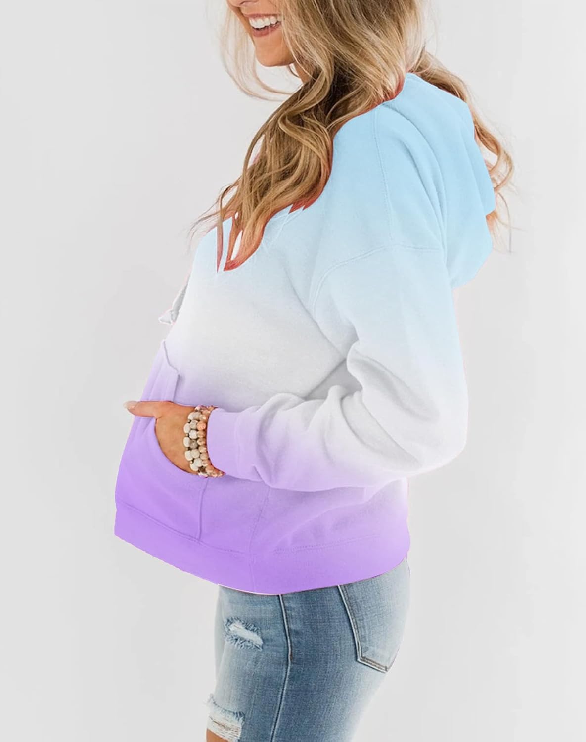 Womens Casual Hoodies Crew Neck Long Sleeve Sweatshirts with Pocket Lightweight Pullover Tops