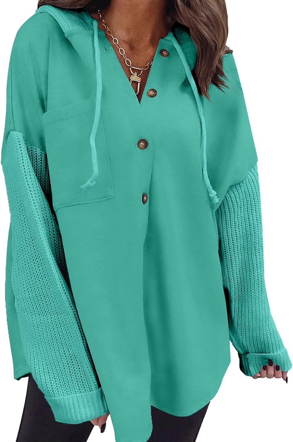 Oversized Sweatshirt for Women Loose Fit Casual Long Sleeve Button Hooded Sweatshirts Hoodies with Pocket