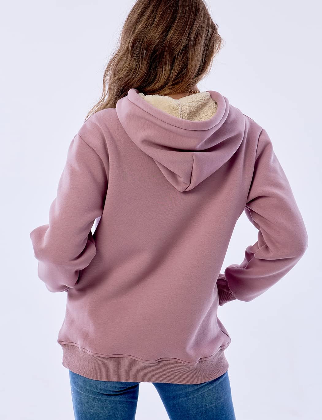 Womens Casual Winter Warm Fleece Sherpa Lined Pullover Hooded Sweatshirt