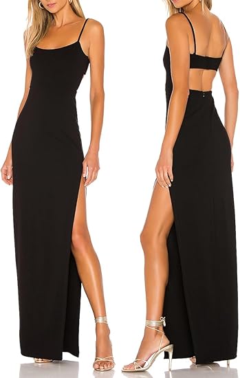 Women's Sexy Backless Spaghetti Straps Square Neck Maxi Dress Thigh High Slit Bodycon Cocktail Party Dress 211