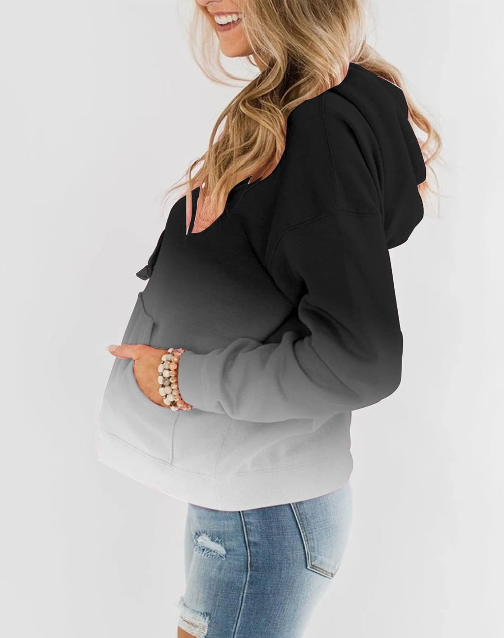 Womens Casual Hoodies Crew Neck Long Sleeve Sweatshirts with Pocket Lightweight Pullover Tops