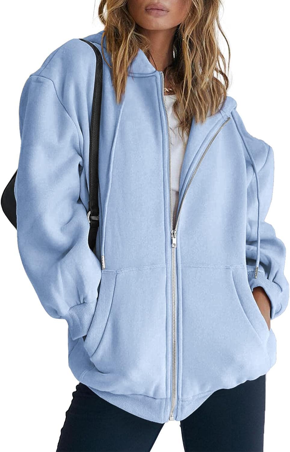 Women's Drawstring Zip Up Cute Hoodies Fall Jacket Oversized Casual Sweatshirts with Pocket