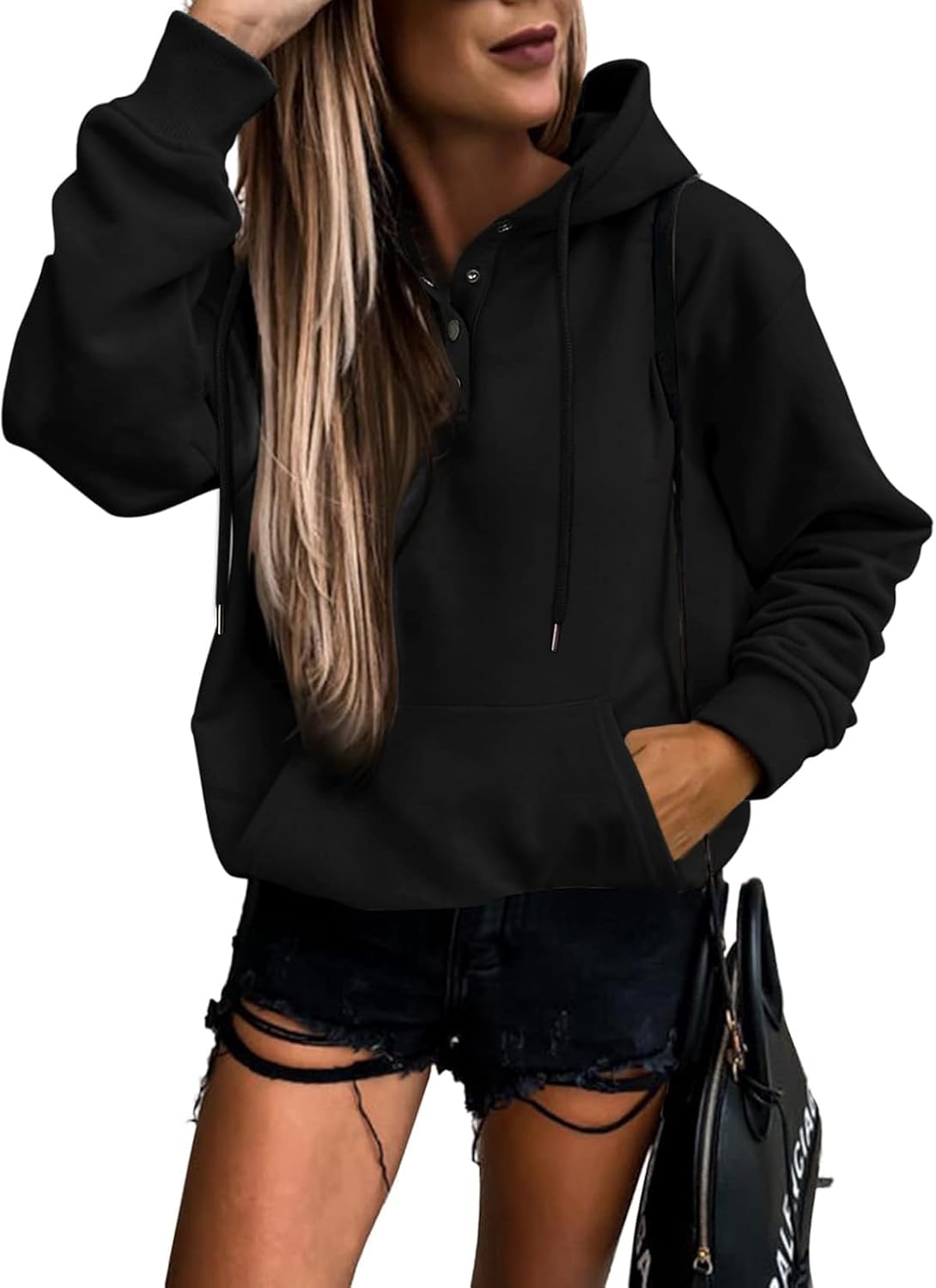 Women's Casual Hoodies Long Sleeve Solid Lightweight Pullover Tops Loose Sweatshirt with Pocket