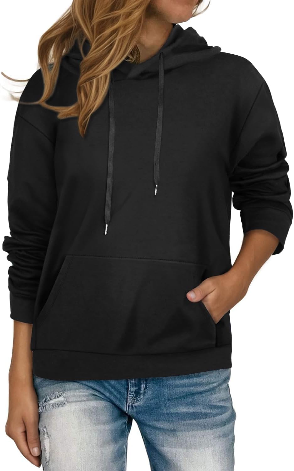 Women's Hoodies Long Sleeve Sweatshirts Drawstring Pullover Tops with Pocket Casual Loose Blouses Tunic