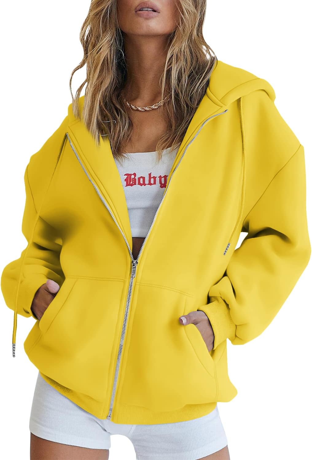 Women's Drawstring Zip Up Cute Hoodies Fall Jacket Oversized Casual Sweatshirts with Pocket
