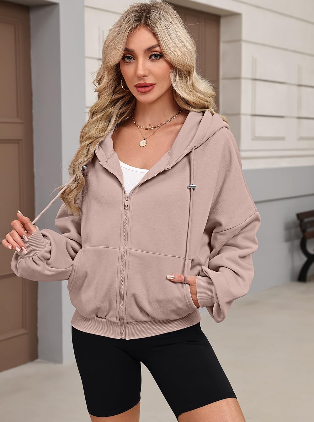 Womens Zip Up Hoodies Oversized Workout Sweatshirts Fall Fashion 2025 Casual Fleece Y2k Jackets Winter Fall Clothes