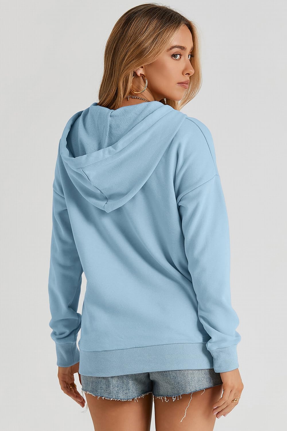 Womens 2025 Hoodies Button Collar Drawstring Hooded Pullover Sweatshirt Casual Long Sleeve Tops Shirts