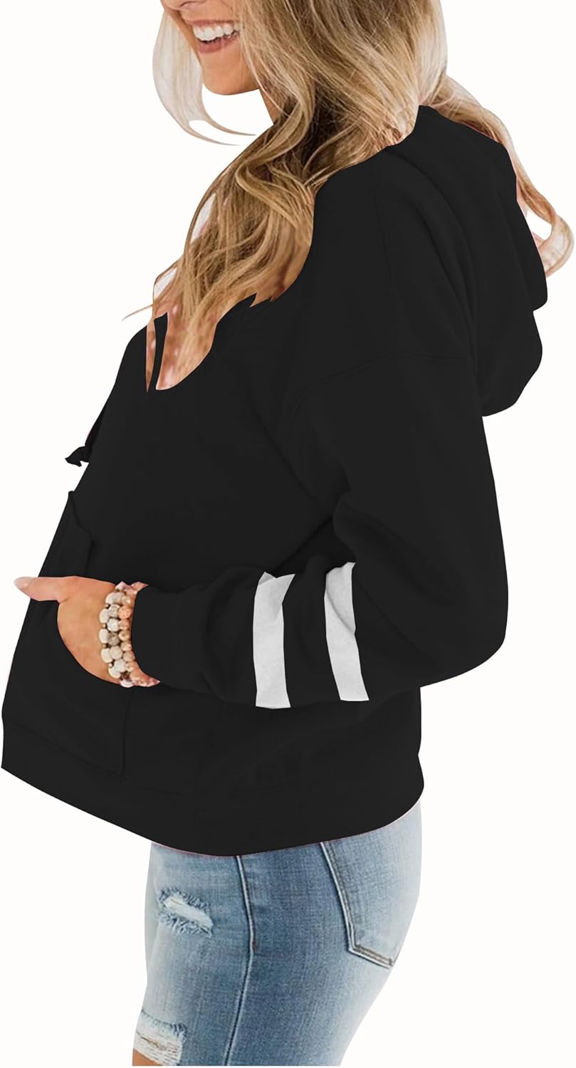 Womens Casual Hoodies Crew Neck Long Sleeve Sweatshirts with Pocket Lightweight Pullover Tops