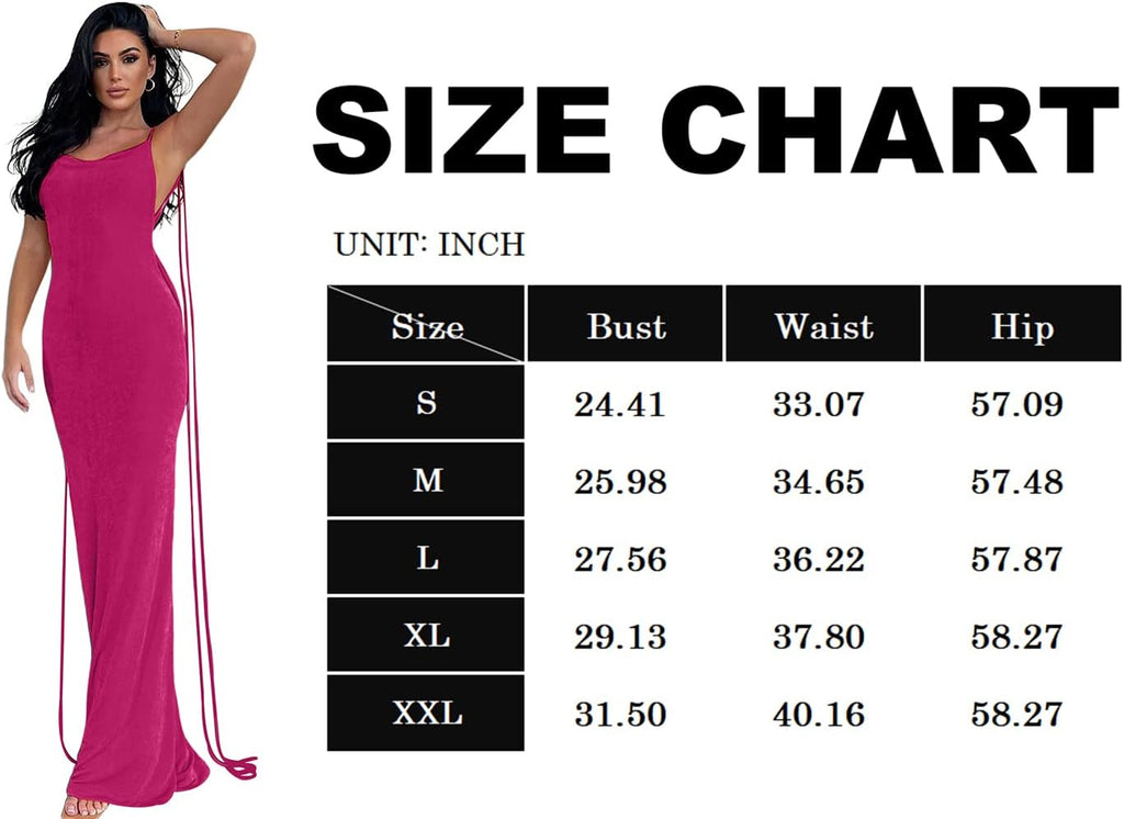 Slip Bodycon Dresses for Women Spaghetti Strap Lace Up Backless Cowl Neck Maxi Mermaid Cocktail Party Dress