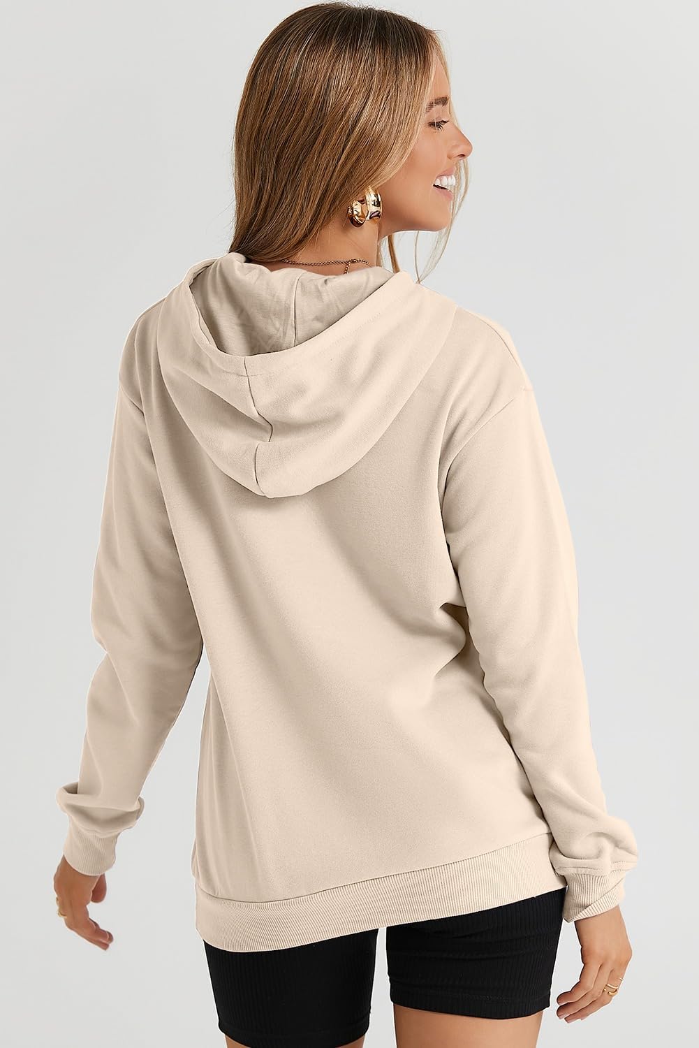 Women's Casual Hoodies Long Sleeve Solid Lightweight Pullover Tops Loose Sweatshirt with Pocket