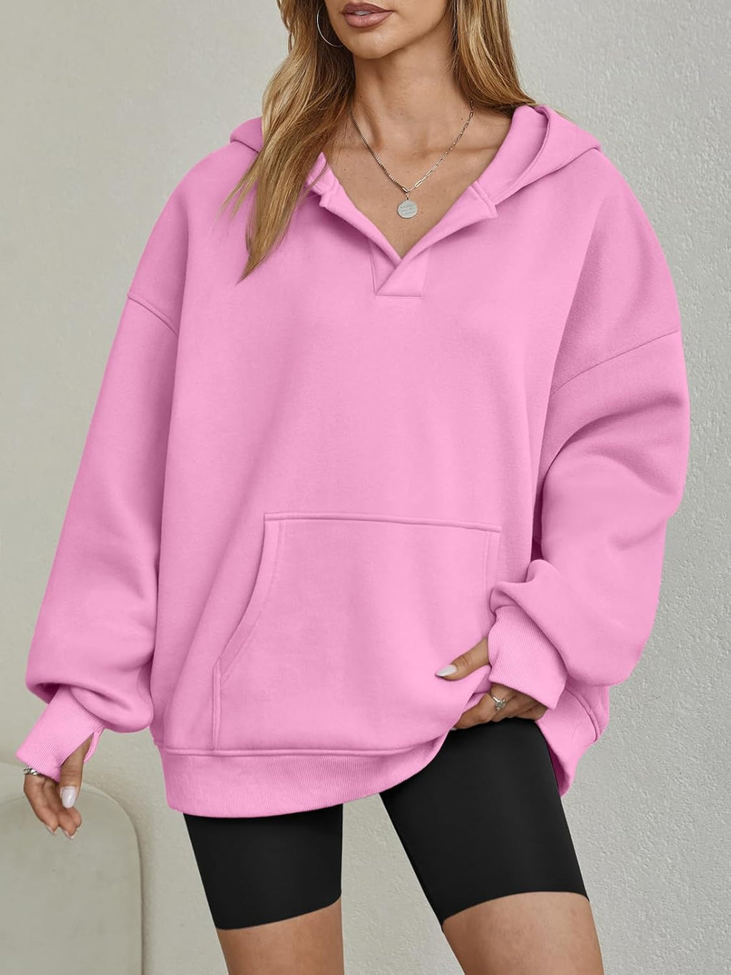Womens Oversized V Neck Hoodies with Thumb Hole Pullover Sweatshirts Y2k Clothes Fall Fashion Outfits 2025