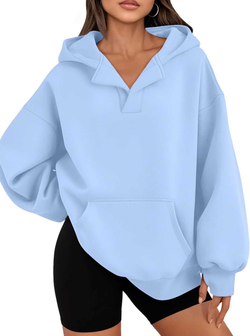 Womens Oversized V Neck Hoodies with Thumb Hole Pullover Sweatshirts Y2k Clothes Fall Fashion Outfits 2025