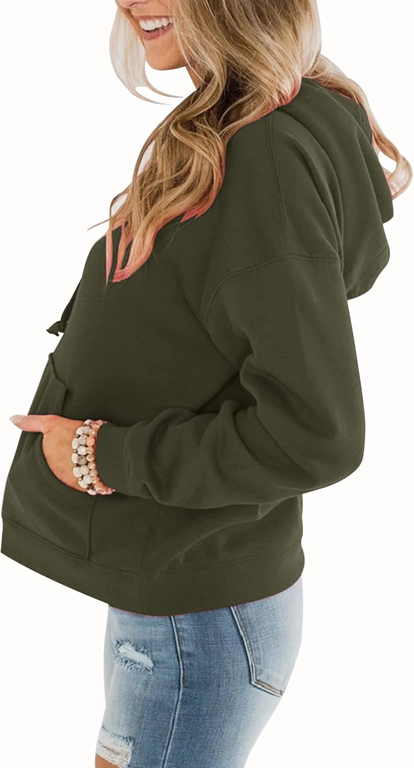 Womens Casual Hoodies Crew Neck Long Sleeve Sweatshirts with Pocket Lightweight Pullover Tops