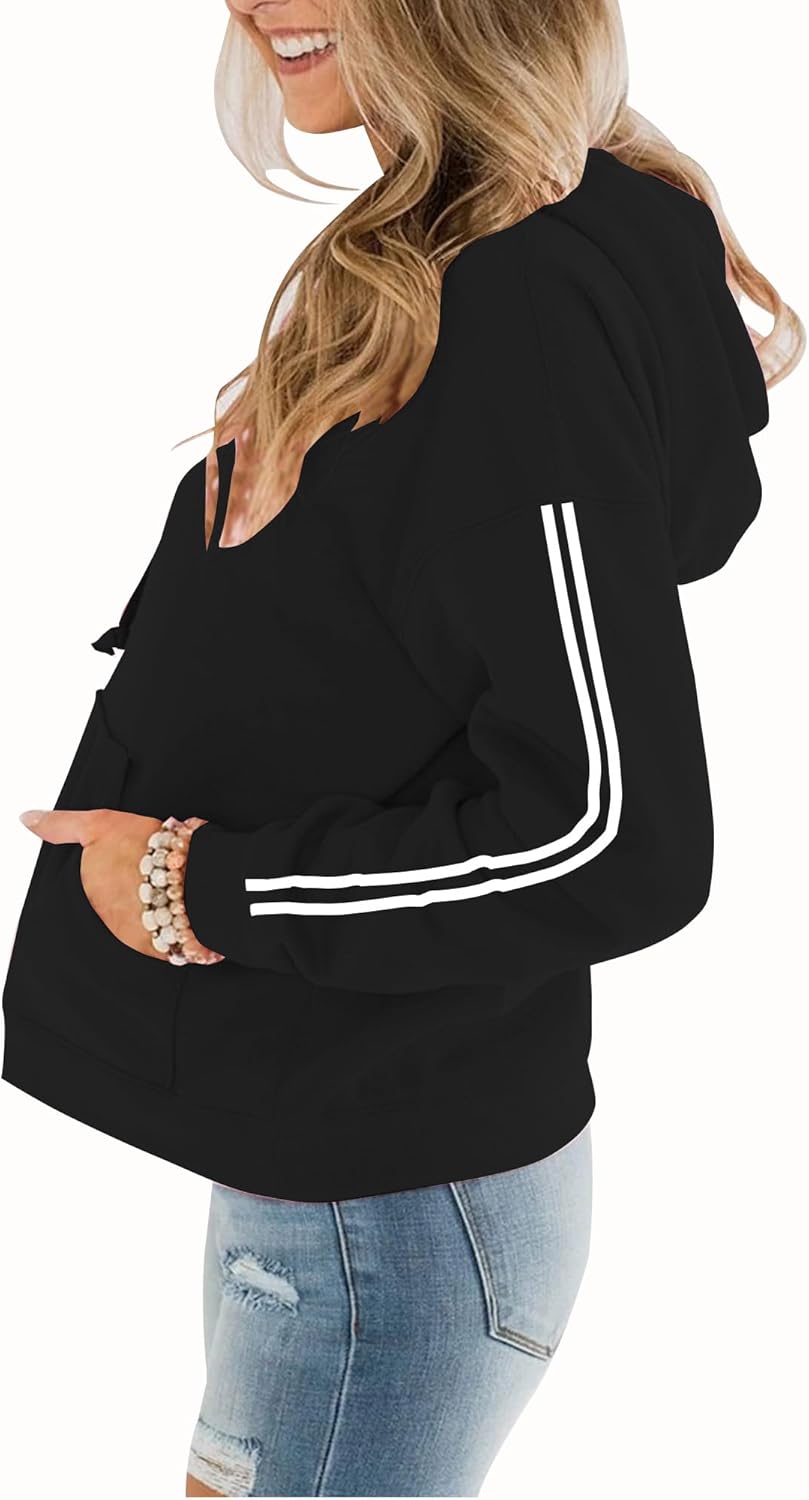 Womens Casual Hoodies Crew Neck Long Sleeve Sweatshirts with Pocket Lightweight Pullover Tops