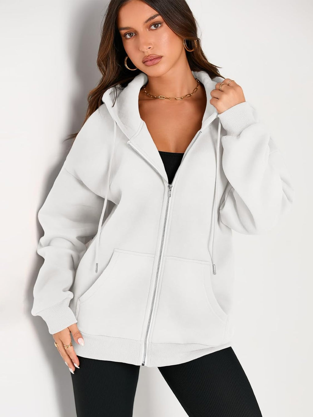 Women's Drawstring Zip Up Cute Hoodies Fall Jacket Oversized Casual Sweatshirts with Pocket