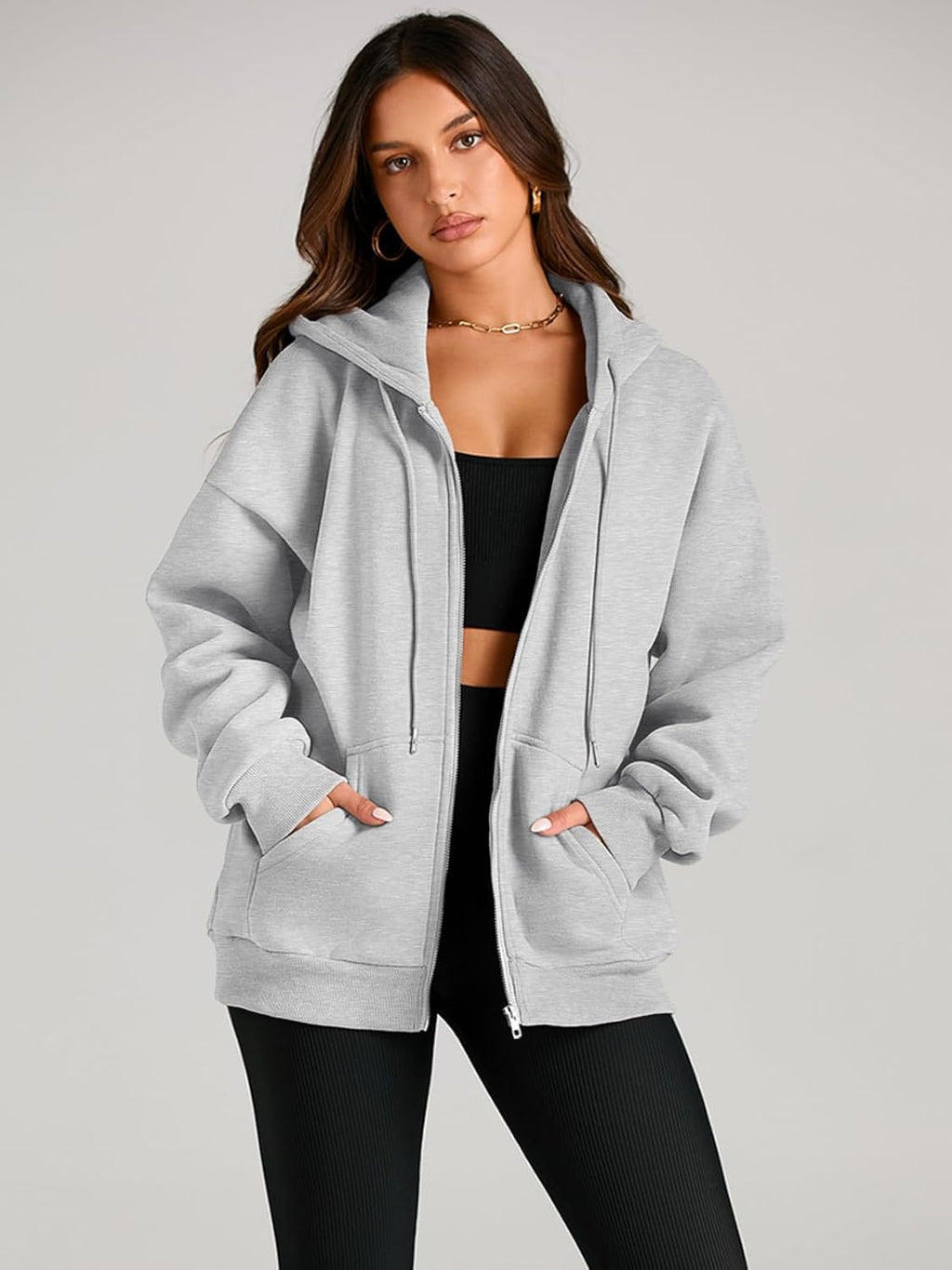 Women's Drawstring Zip Up Cute Hoodies Fall Jacket Oversized Casual Sweatshirts with Pocket