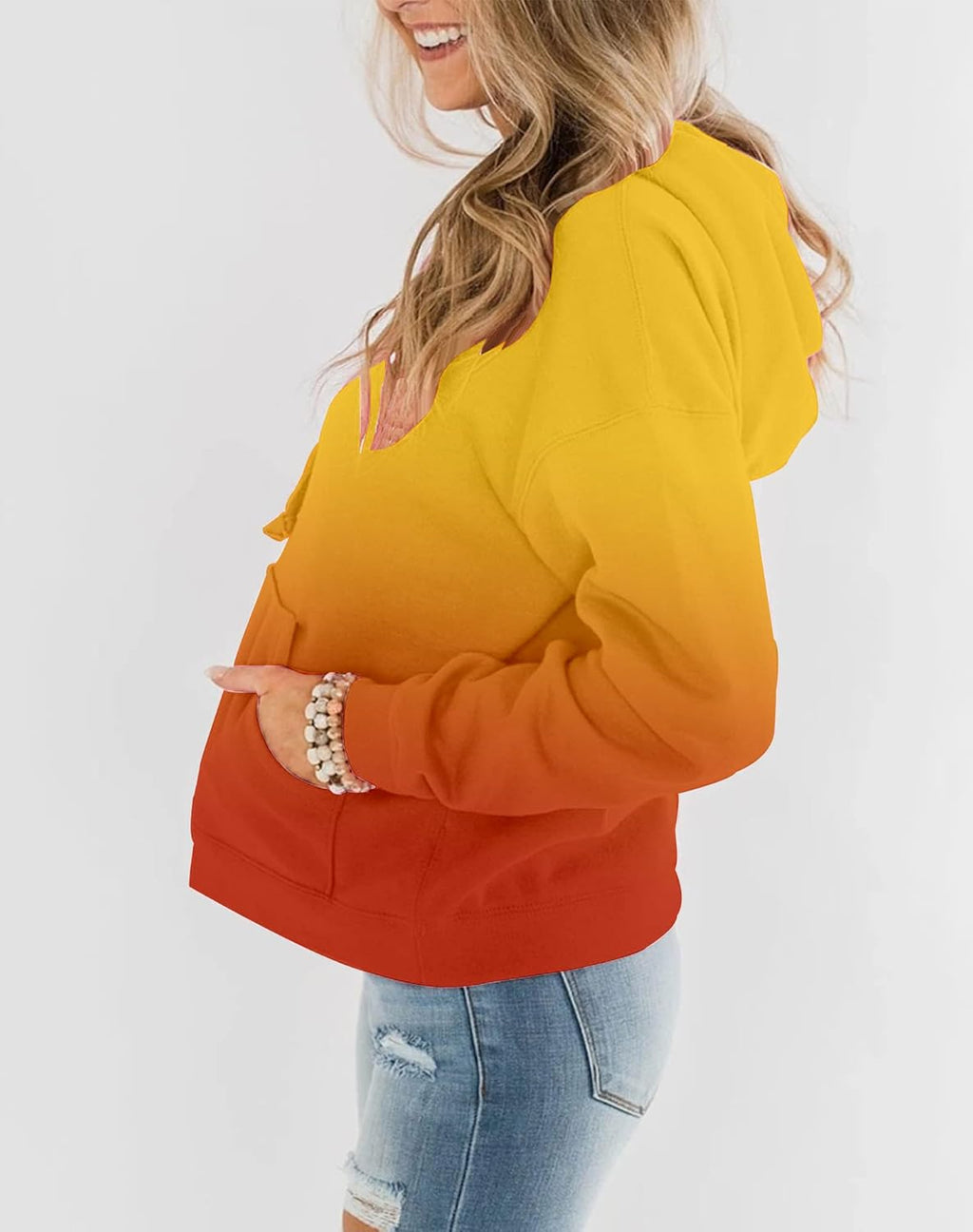 Womens Casual Hoodies Crew Neck Long Sleeve Sweatshirts with Pocket Lightweight Pullover Tops