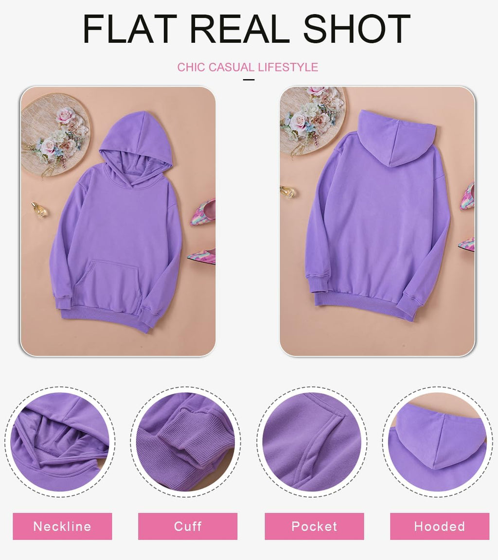 Women's Casual Hoodies Long Sleeve Solid Lightweight Pullover Tops Loose Sweatshirt with Pocket