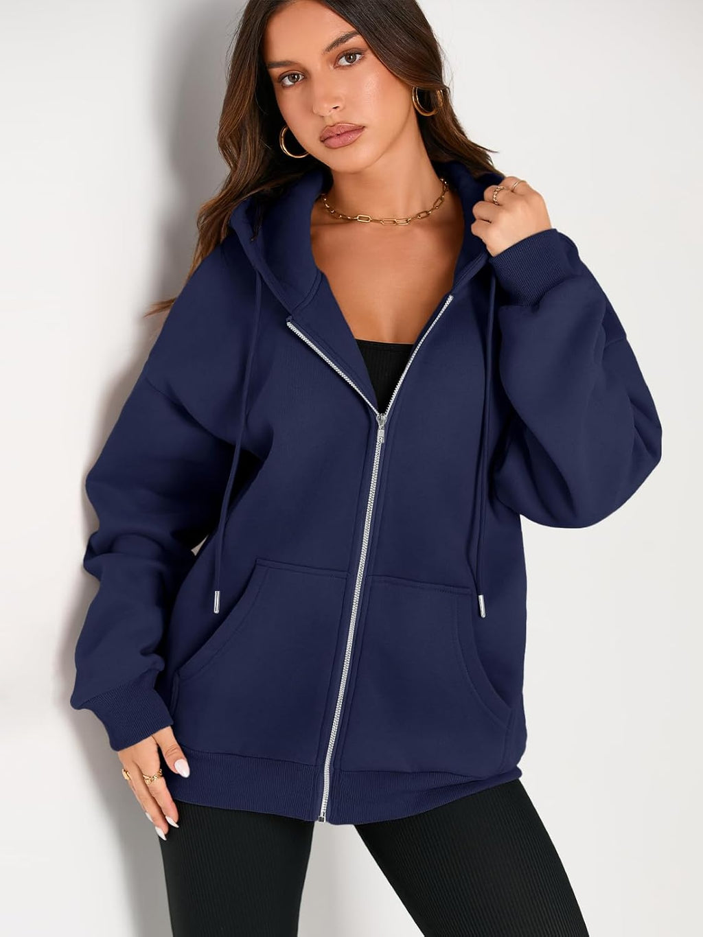 Women's Drawstring Zip Up Cute Hoodies Fall Jacket Oversized Casual Sweatshirts with Pocket