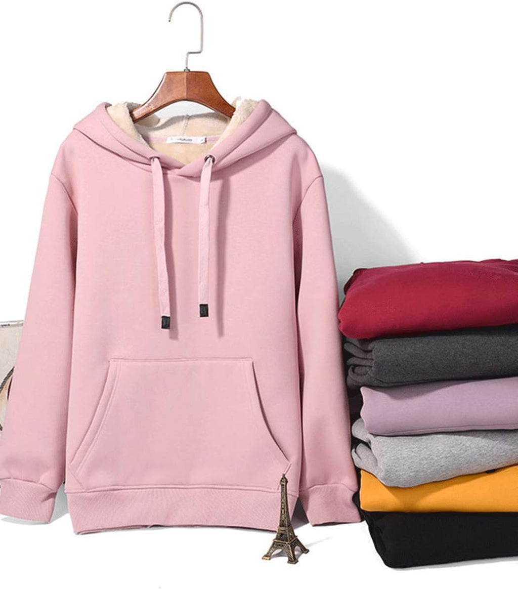 Womens Casual Winter Warm Fleece Sherpa Lined Pullover Hooded Sweatshirt