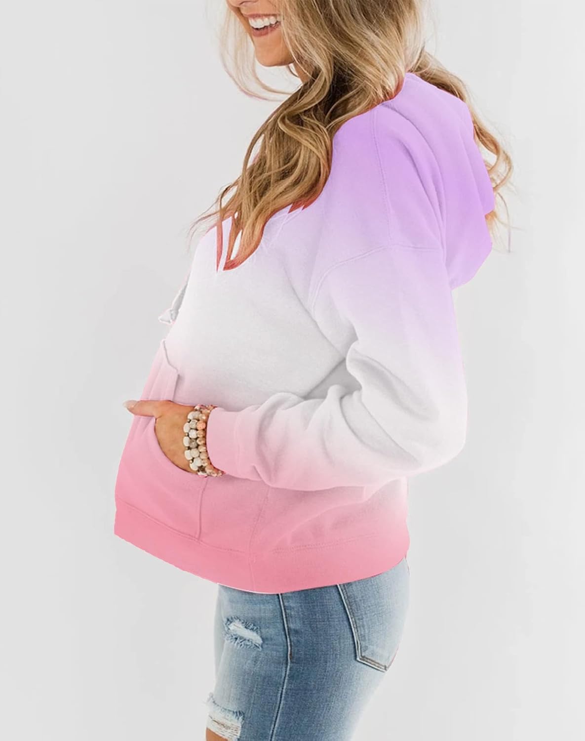 Womens Casual Hoodies Crew Neck Long Sleeve Sweatshirts with Pocket Lightweight Pullover Tops