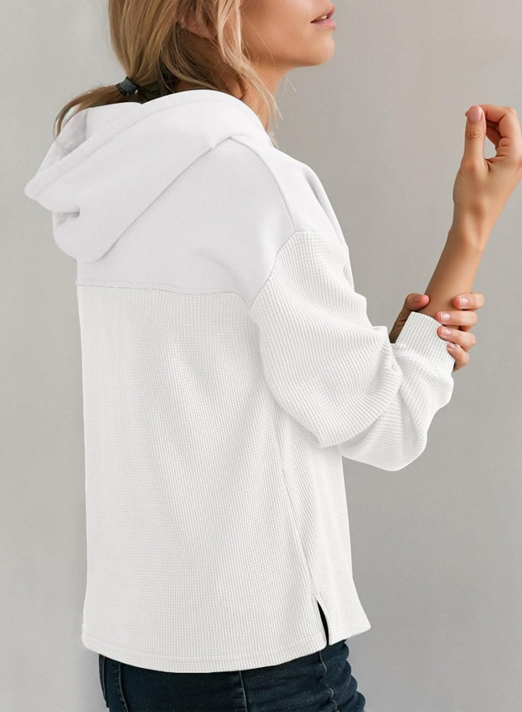 Womens Hoodies Casual Waffle Knit Long Sleeve Drawstring Pullover Sweatshirts Lightweight Hooded Tops