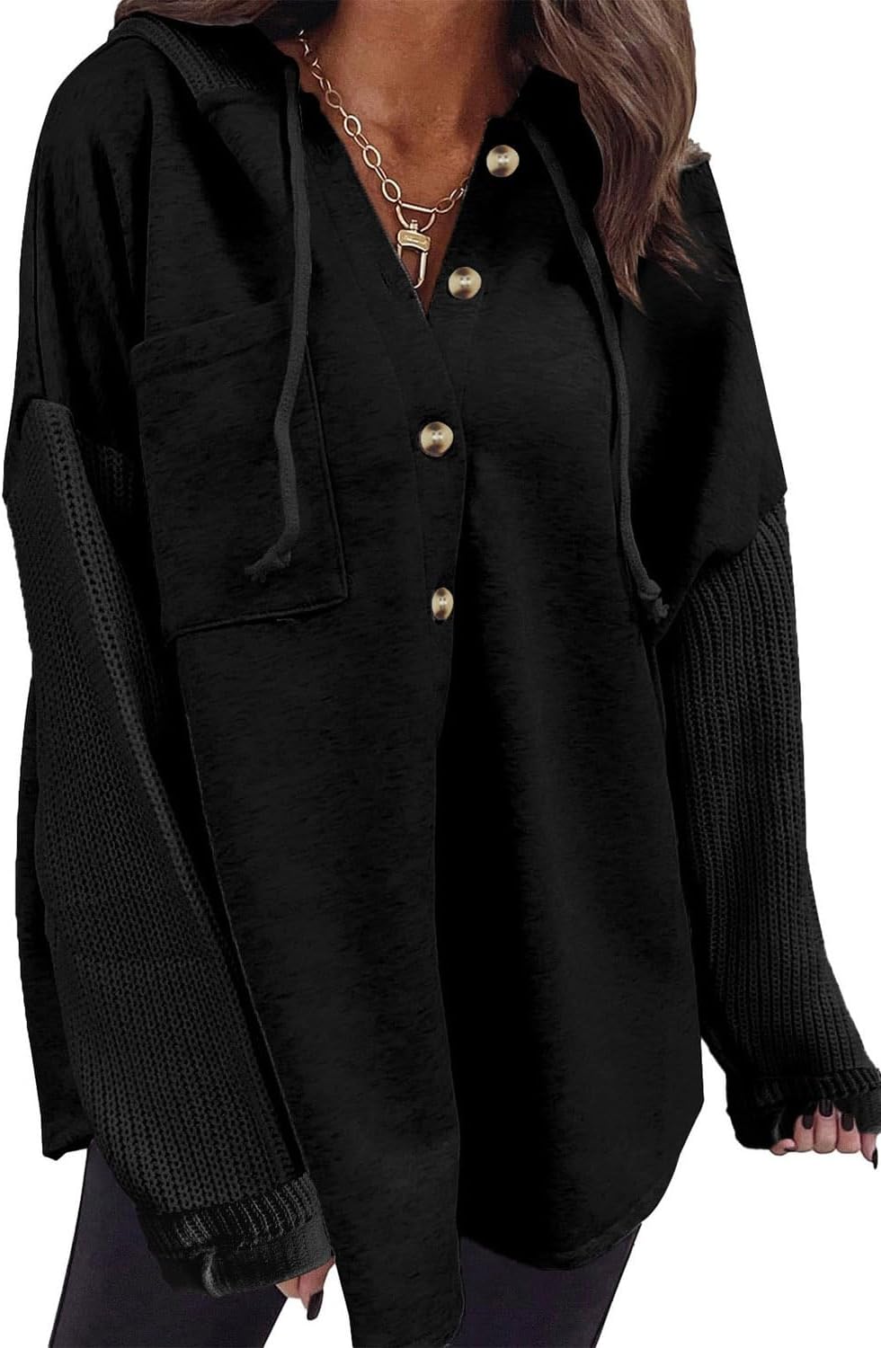 Oversized Sweatshirt for Women Loose Fit Casual Long Sleeve Button Hooded Sweatshirts Hoodies with Pocket